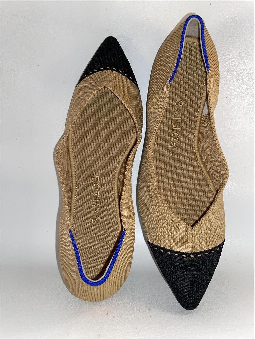 Rothy's Point Amber Golden Black Toe Shoes Flats 6.5 New